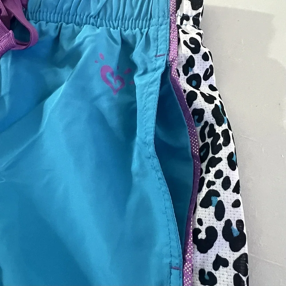 Justice Girls Blue Athletic Track Pants Purple Trim Leopard Print‎ Size 7 NWT